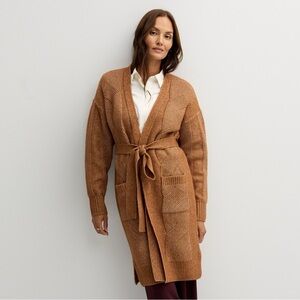 Women's Nine West Wool Blend Caramel Brown Belted Cardigan Large NWT